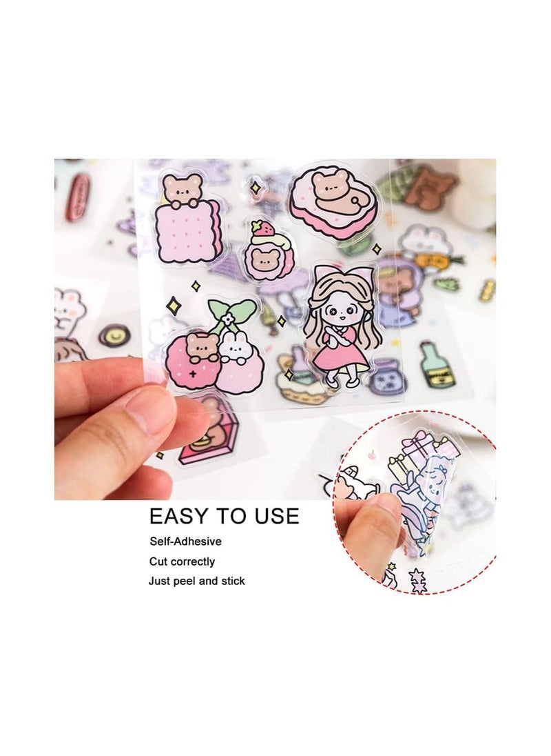 Dubkart - Stickers Set, TERRIFI 100 Sheets 600+ Small Pieces Cute PET Transparent Cartoon Character Animal Flower Decorative Scrapbook Sticker Decal for DIY Arts Crafts, Album, Planners, Calendars and Notebook - Image 1