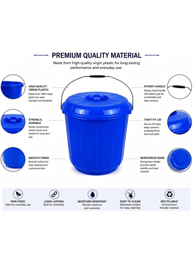 Cleaning basket 25 Ltr Heavy Duty Blue Plastic Bucket with Lid & Handle | Multi-Purpose Storage Pail for Food, Water, Paint, Cleaning & Industrial Use - Image 2