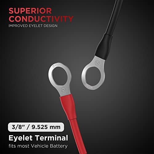 YCIND 3/8" Ring Eyelet Terminal Battery Boost Cable Heavy Duty 30A Fuse 12V/24V 12AWG Cord 6Ft - Image 2