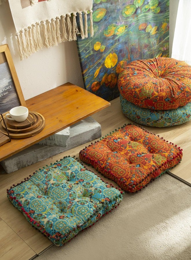 Huierxun Moroccan Printed Square Chair Pads Cotton Linen Soft Comfort Chair Cushion Colorful Pompom Seat Cushions for Indoor Dining Room and Kitchen Chairs (Orange,16x16 Inch) - Image 5