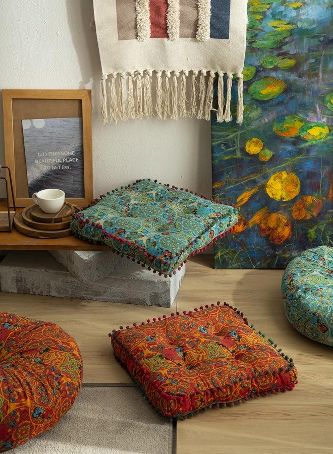 Huierxun Moroccan Printed Square Chair Pads Cotton Linen Soft Comfort Chair Cushion Colorful Pompom Seat Cushions for Indoor Dining Room and Kitchen Chairs (Orange,16x16 Inch) - Image 4