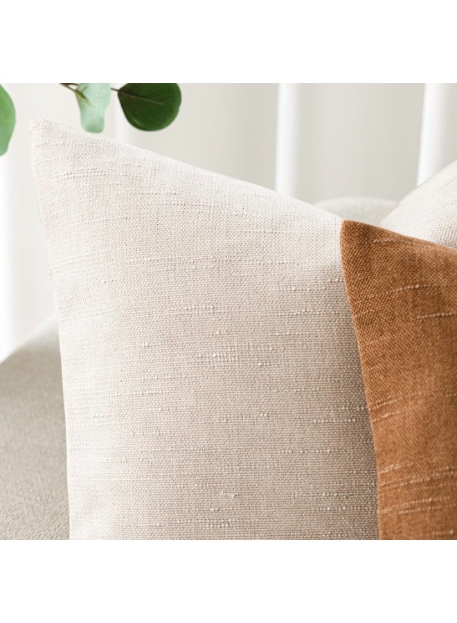 Pack of 2 Beige Soft Textured Throw Decorative Pillow Covers 45x45CM Square Accent Solid Cushion Cover Cozy Neutral Farmhouse Pillow Case for Couch Sofa Bedroom Living Room - Image 2