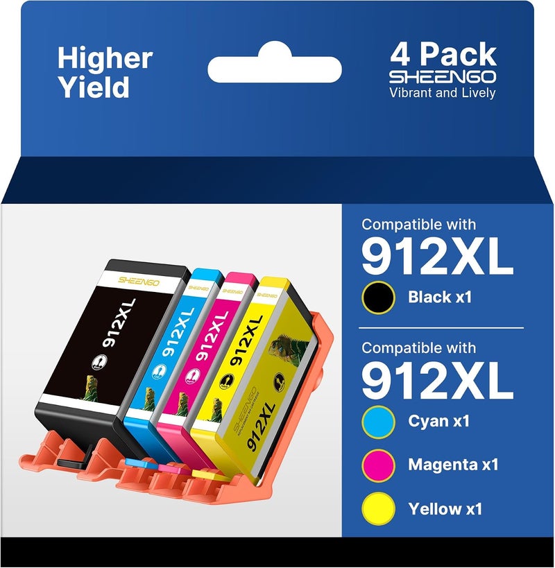 912XL 912XL Multipack Compatible with HP 912 Printer Cartridges for HP Officejet 8012 Cartridges 8010 8014 8015 8017 OfficeJet Pro 8020 8022 8023 8024 8025 912 XL (Black Cyan Magenta Yellow, Pack of 4