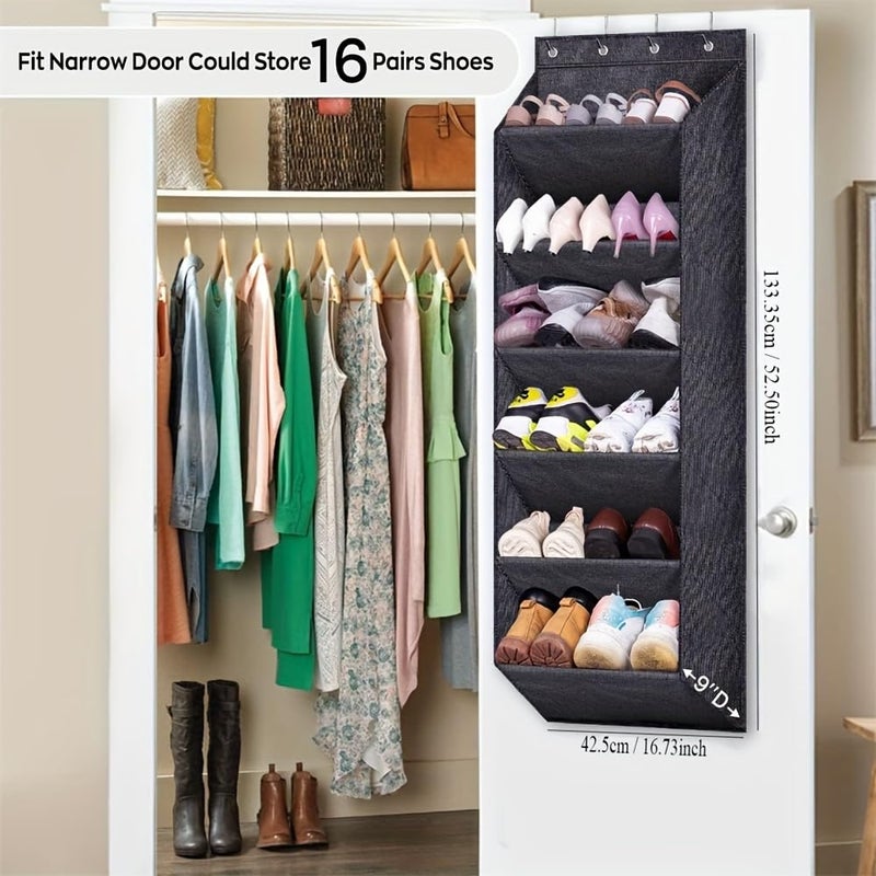 Kitwe Over The Door Shoe Organizer with Large Deep Pockets Multifunction Shoe Holder for Narrow Door Hanging Grey - Image 2