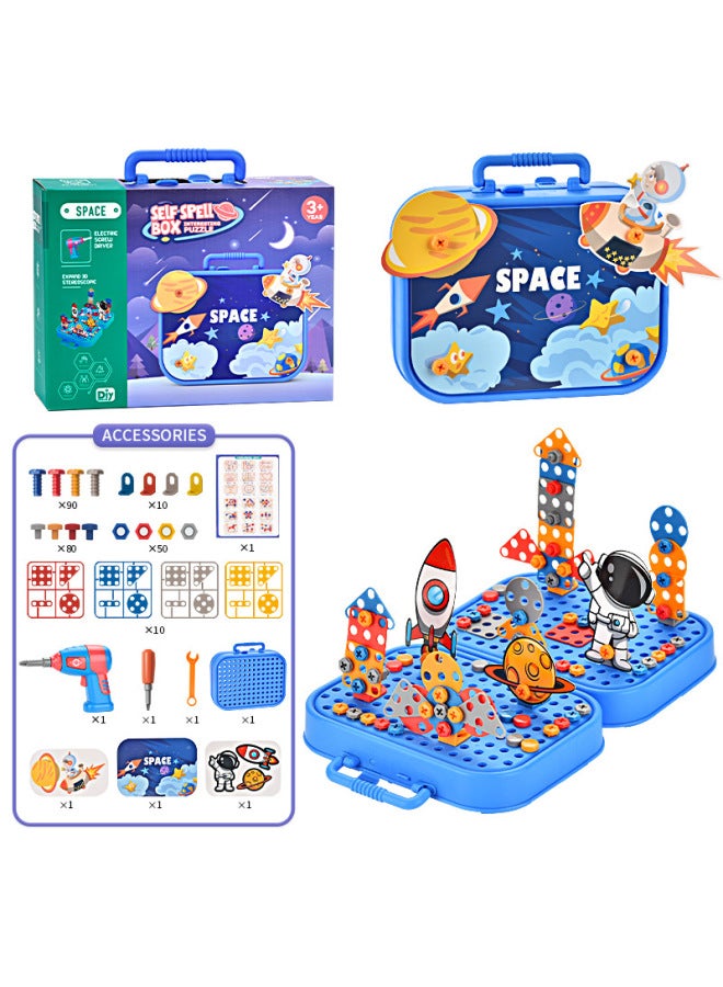 3D Toy Toolbox Puzzle DIY Animal Smart Dinosaur Unicorn Puzzle Toy Electric Toy Screwdriver-Color:Space Screw Puzzle - Image 1