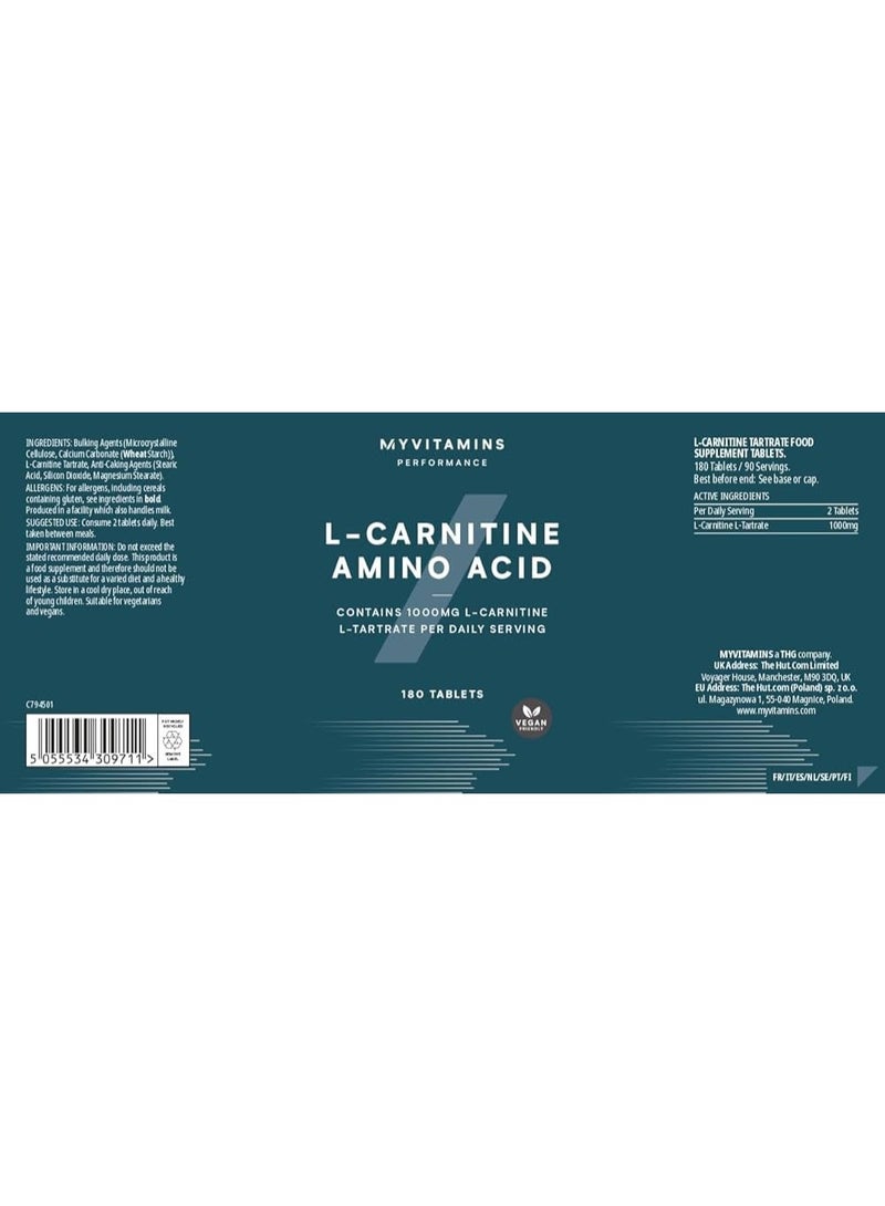 MYVITAMINS L-Carnitine Amino Acid 180 Tablets 90 Servings | Best Price UAE 