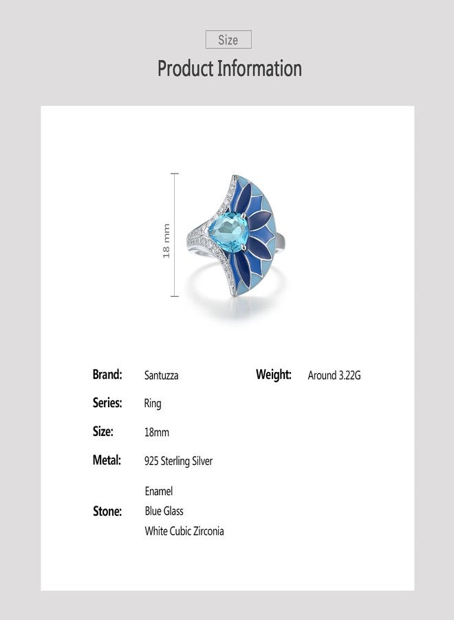 Santuzza 925 Sterling Silver Blue Sector Shape Enamel Ring Blue Glass Cubic Zirconia Statement Ring for Women (9) - Image 4