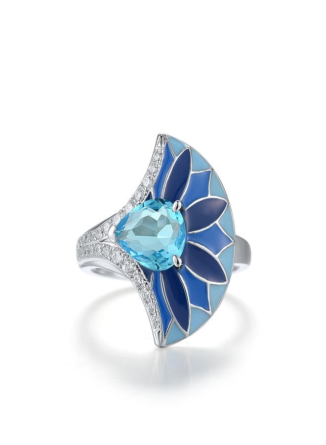Santuzza 925 Sterling Silver Blue Sector Shape Enamel Ring Blue Glass Cubic Zirconia Statement Ring for Women (9) - Image 2