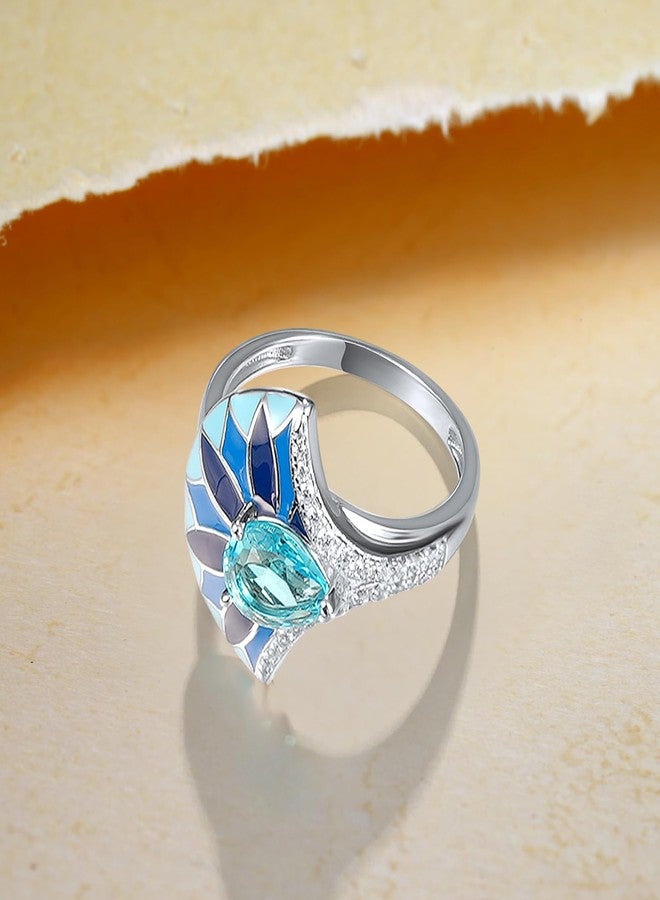 Santuzza 925 Sterling Silver Blue Sector Shape Enamel Ring Blue Glass Cubic Zirconia Statement Ring for Women (9) - Image 3