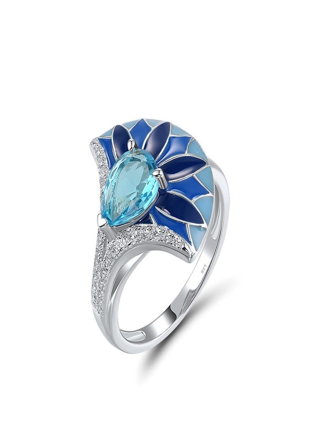 Santuzza 925 Sterling Silver Blue Sector Shape Enamel Ring Blue Glass Cubic Zirconia Statement Ring for Women (9) - Image 1