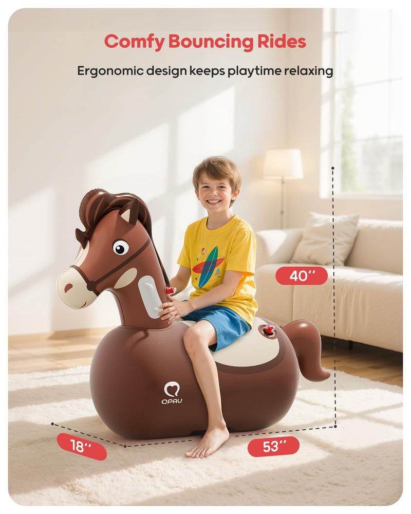 QPAU Infatable Bouncy Horse Toys with Hand Pump, Heavy Duty Giant Bouncy Pal, 220lbs Load Capacity, Ride On Bouncy Animal Hopper Toy, Indoor Outdoor Bouncers for Kids Girls Boys Ages 5+ - Image 5