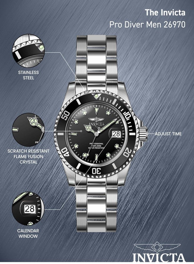 Invicta Men's Pro Diver Quartz Watch with Stainless Steel Strap, Silver, 20 (Model: 26970) - Image 5
