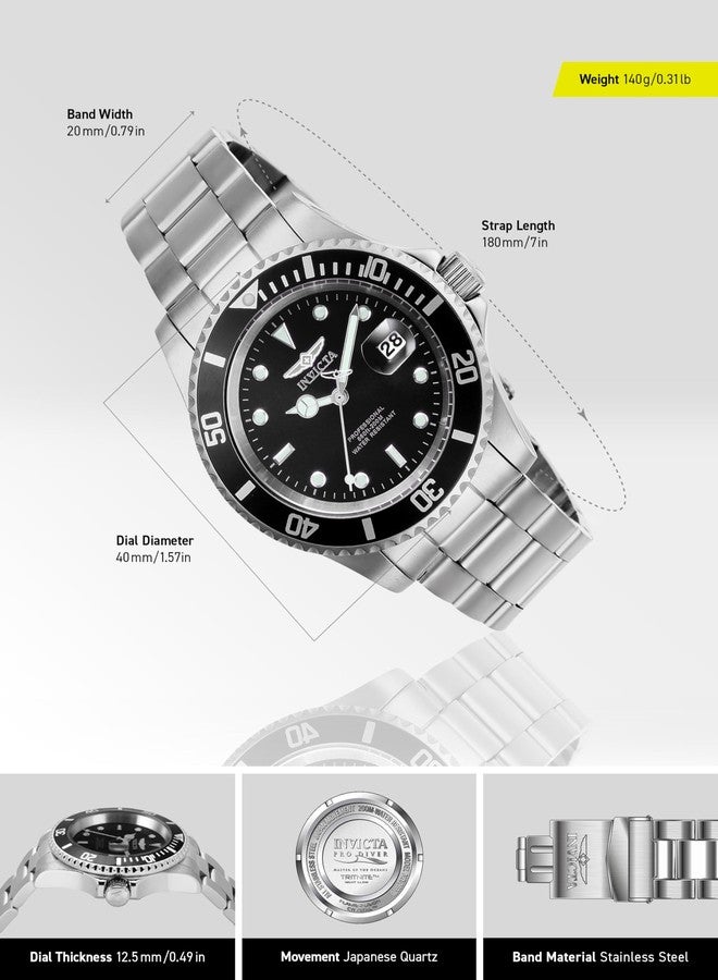 Invicta Men's Pro Diver Quartz Watch with Stainless Steel Strap, Silver, 20 (Model: 26970) - Image 4