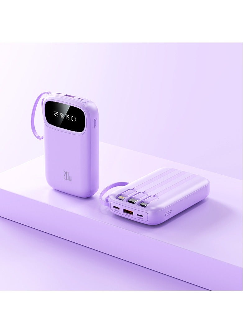 New digital display large capacity 10000 mAh power bank with built-in charging cable mini power bank (purple) - Image 4