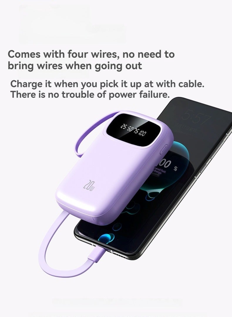 New digital display large capacity 10000 mAh power bank with built-in charging cable mini power bank (purple) - Image 2