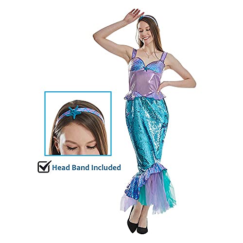 ReneeCho The Mermaid Costume for Women Halloween Sea-maid Tail Dress Adult Blue Sequins Skirts - Image 3