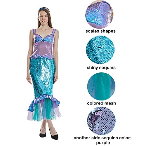 ReneeCho The Mermaid Costume for Women Halloween Sea-maid Tail Dress Adult Blue Sequins Skirts - Image 4