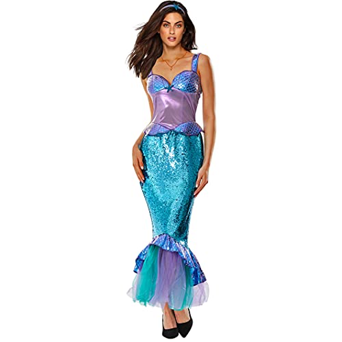 ReneeCho The Mermaid Costume for Women Halloween Sea-maid Tail Dress Adult Blue Sequins Skirts - Image 1