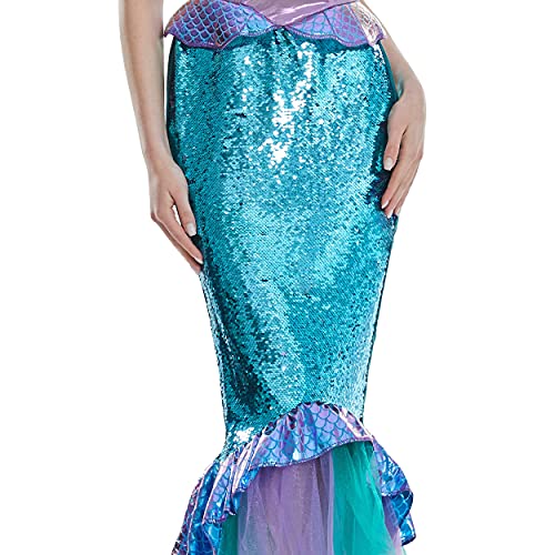 ReneeCho The Mermaid Costume for Women Halloween Sea-maid Tail Dress Adult Blue Sequins Skirts - Image 2