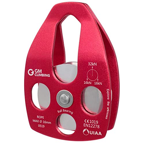 GM CLIMBING Red Large Rescue Pulley 32kN Single Sheave with Swing Plate CE UIAA Certified One Unit - Image 1
