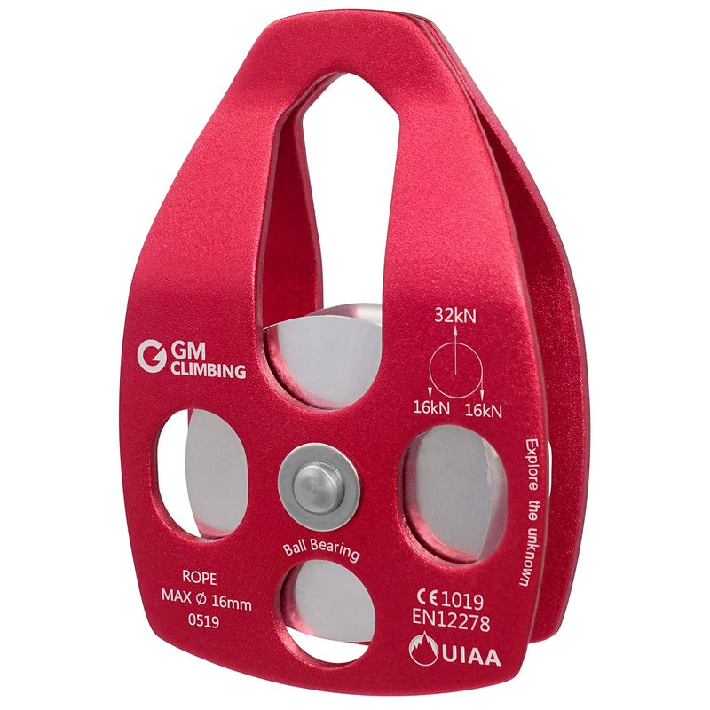 GM CLIMBING Red Large Rescue Pulley 32kN Single Sheave with Swing Plate CE UIAA Certified One Unit - Image 2