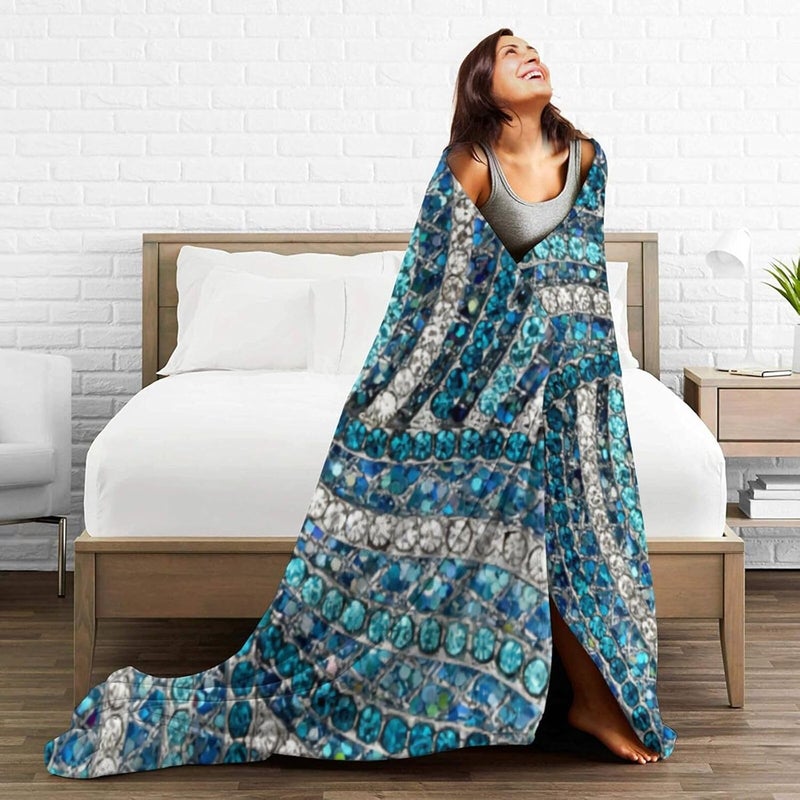 Bohemian Silver Grey Turquoise Blue Flannel 80"X60" Blanket - Soft and Light All Season Comfort Blanket - Travel, Home Décor - Image 5