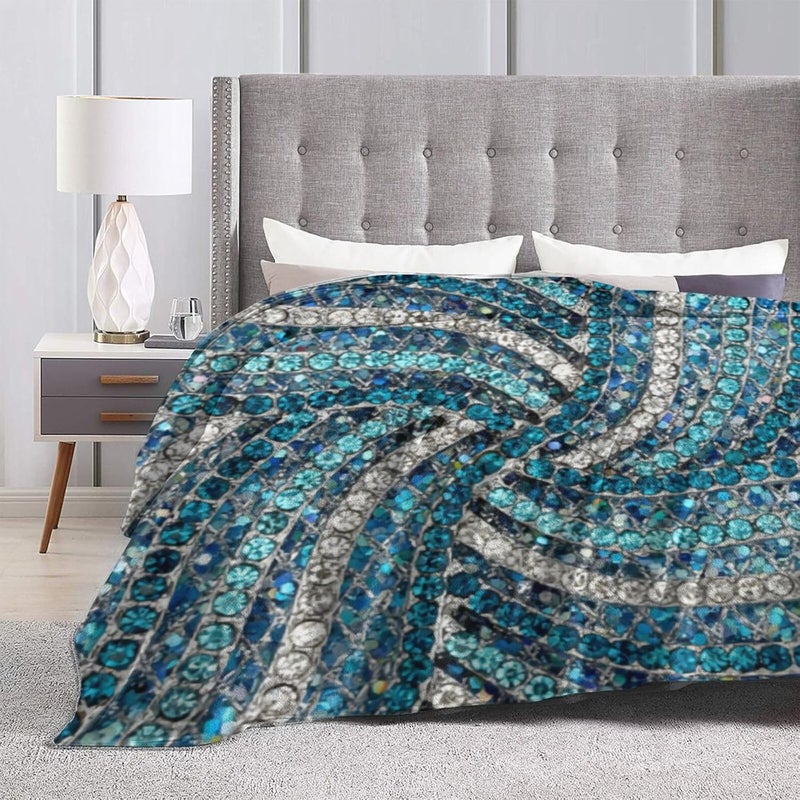 Bohemian Silver Grey Turquoise Blue Flannel 80"X60" Blanket - Soft and Light All Season Comfort Blanket - Travel, Home Décor - Image 4
