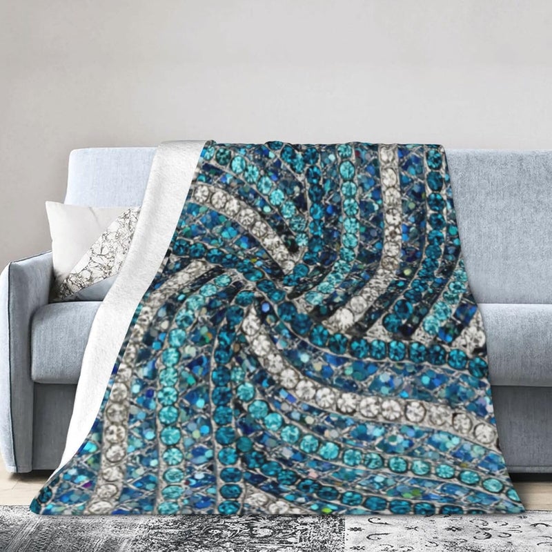 Bohemian Silver Grey Turquoise Blue Flannel 80"X60" Blanket - Soft and Light All Season Comfort Blanket - Travel, Home Décor - Image 1