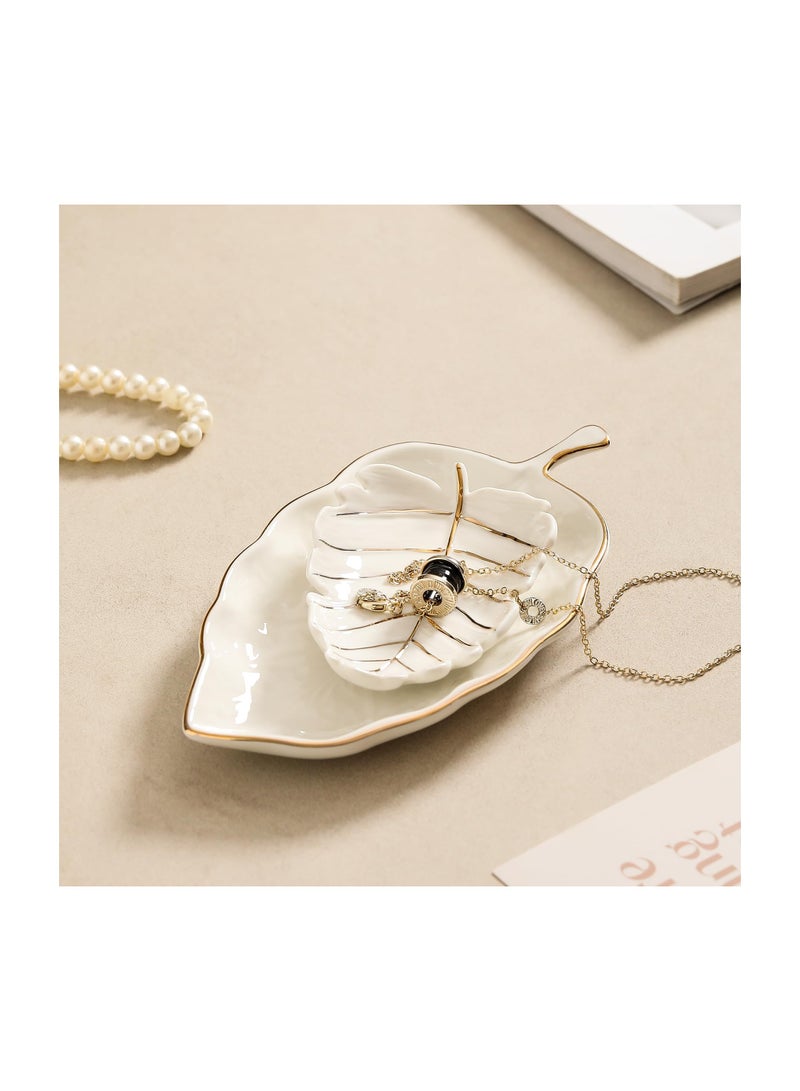 Excefore Leaf-Shaped Ceramic Jewelry Dish Set for Rings, Necklaces, Bracelets, Unique Gift for Loved Ones - Image 5