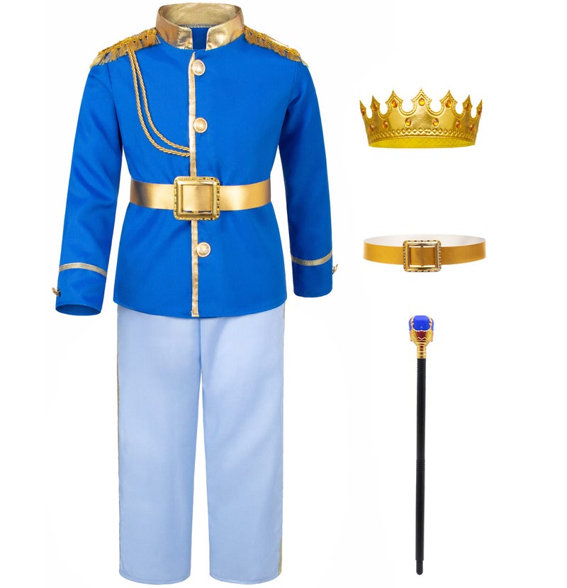 TOGROP Prince Charming Costume for Kids Boys Royal Prince King Outfit Party Cosplay 89 Years Blue - Image 3