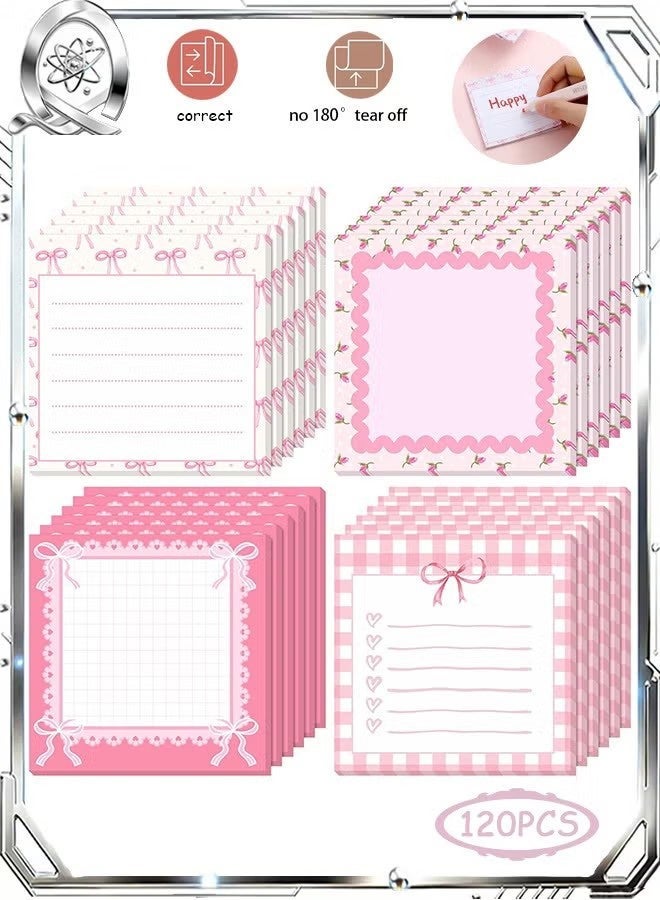 YJ 120 PCS Sticky Notes, Cute Pink Bow Sticky Notes Set, Perfect for Home, Office Classroom Reminders & Creative Notes - Image 1
