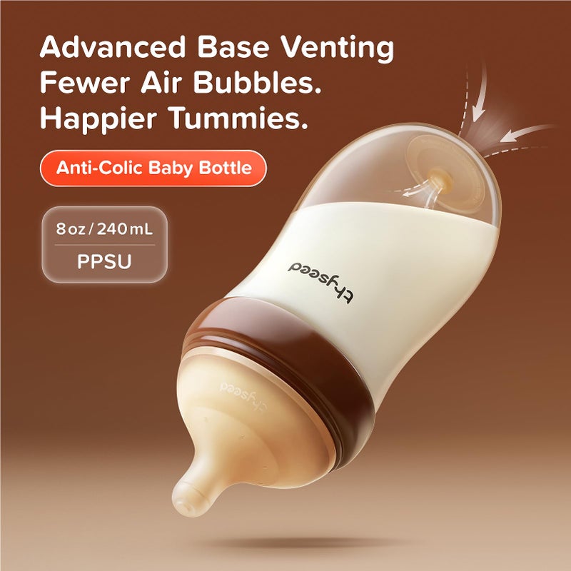 Thyseed PPSU Anti-Colic Baby Bottle, Breast-Like Slow Flow Nipple for Breastfed Babies (3-6 Months), 8 oz, 1 Pack - Image 2