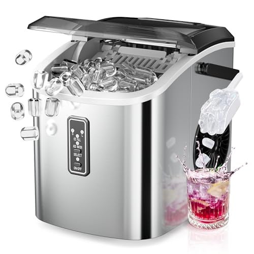 EUHOMY Ice Maker Countertop, 9 Cubes Ready in 6 Mins, 26lbs/24H, Self-Cleaning, Portable Ice Maker Machine with Carry Handle, Basket and Scoop, 2 Sizes of Bullet Ice for Home, Kitchen, Office - Image 1
