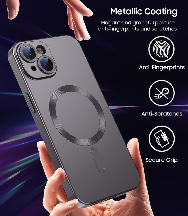 DIZORO Magnetic Case for iPhone 14 Cover [Compatible with MagSafe][Built-in Camera Lens Protector] Slim Soft Silicone Bumper Shockproof Metallic Luster Back Cover Phone Cases Gray - Image 3