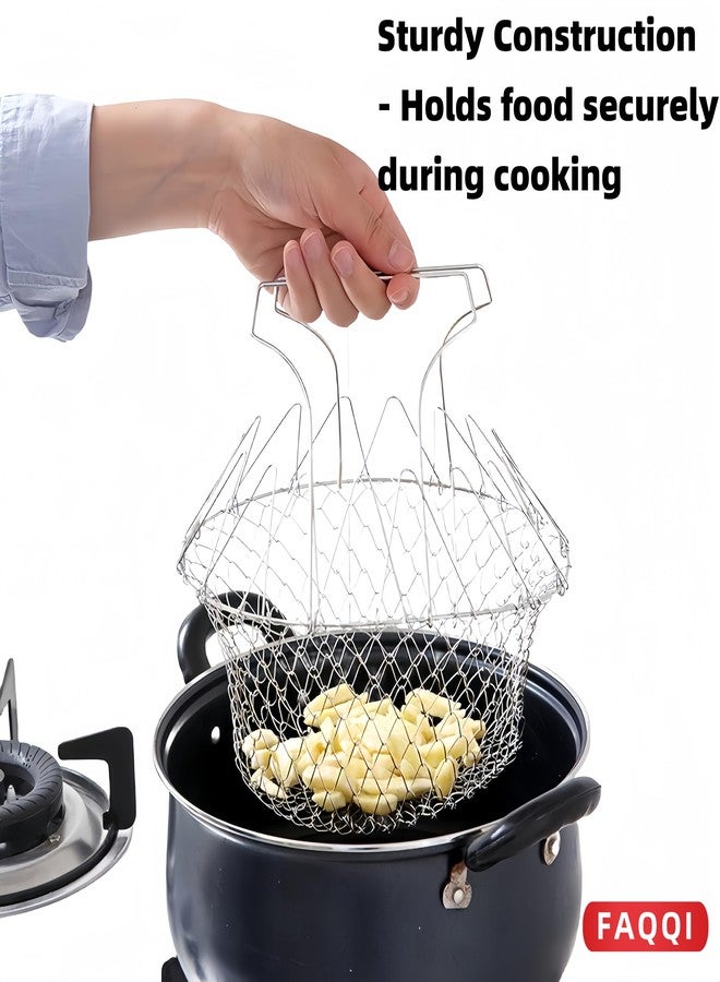 FAQQI Foldable Stainless Steel Steam Fry Cooking Mesh Strainer - Versatile Kitchen Tool for Frying, Steaming, and Straining, 23x12x16cm - Image 4
