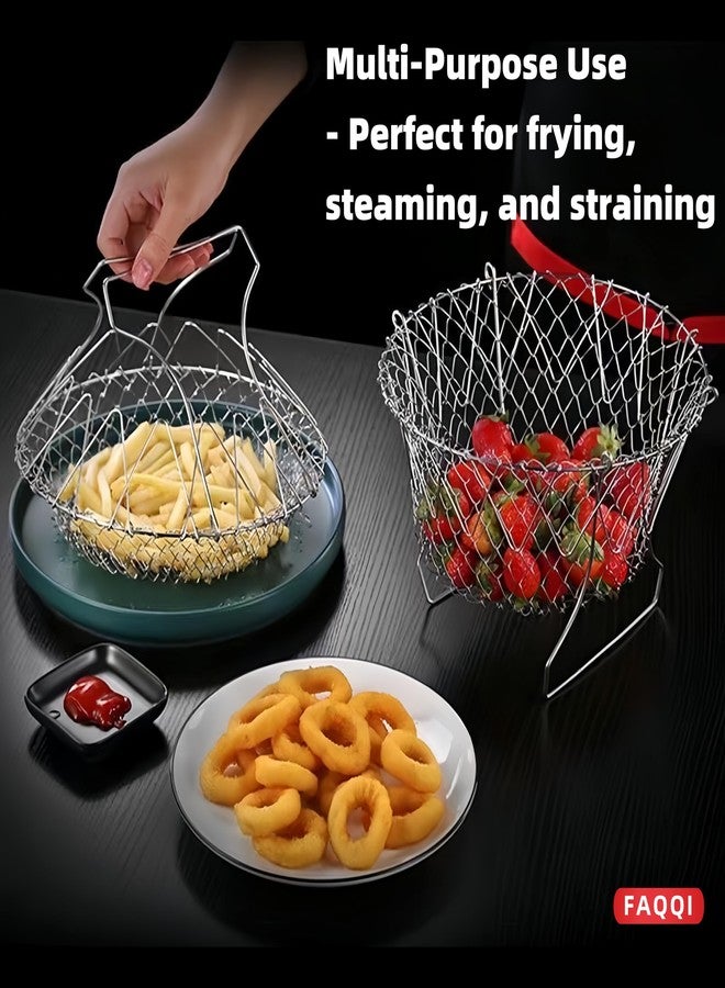 FAQQI Foldable Stainless Steel Steam Fry Cooking Mesh Strainer - Versatile Kitchen Tool for Frying, Steaming, and Straining, 23x12x16cm - Image 5