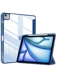 T I G O iPad Air 13 2024 M2 & iPad Pro 12.9 6th/5th/4th/3rd Case, 2024 iPad Air 13 Case, 13 iPad Air 2024 Case with Acrylic clear Transparent Back, Shockproof TPU Edge, Pencil Holder Cover Navy Blue  - Image 1