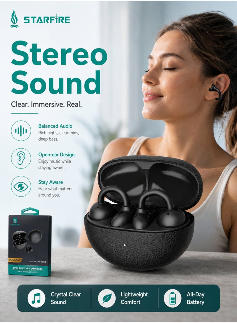 Starfire Bluetooth V6.0 Wireless Earbuds with Touch Control, Stereo Sound, IPX4 Sweat Resistant Open Ear Earbuds, 300mAh Charging Case, 10m Range, Lightweight Comfortable Earphones for Calls, Music & Daily Use - Image 2
