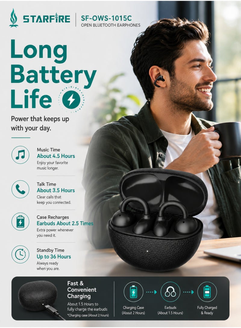 Starfire Bluetooth V6.0 Wireless Earbuds with Touch Control, Stereo Sound, IPX4 Sweat Resistant Open Ear Earbuds, 300mAh Charging Case, 10m Range, Lightweight Comfortable Earphones for Calls, Music & Daily Use - Image 5