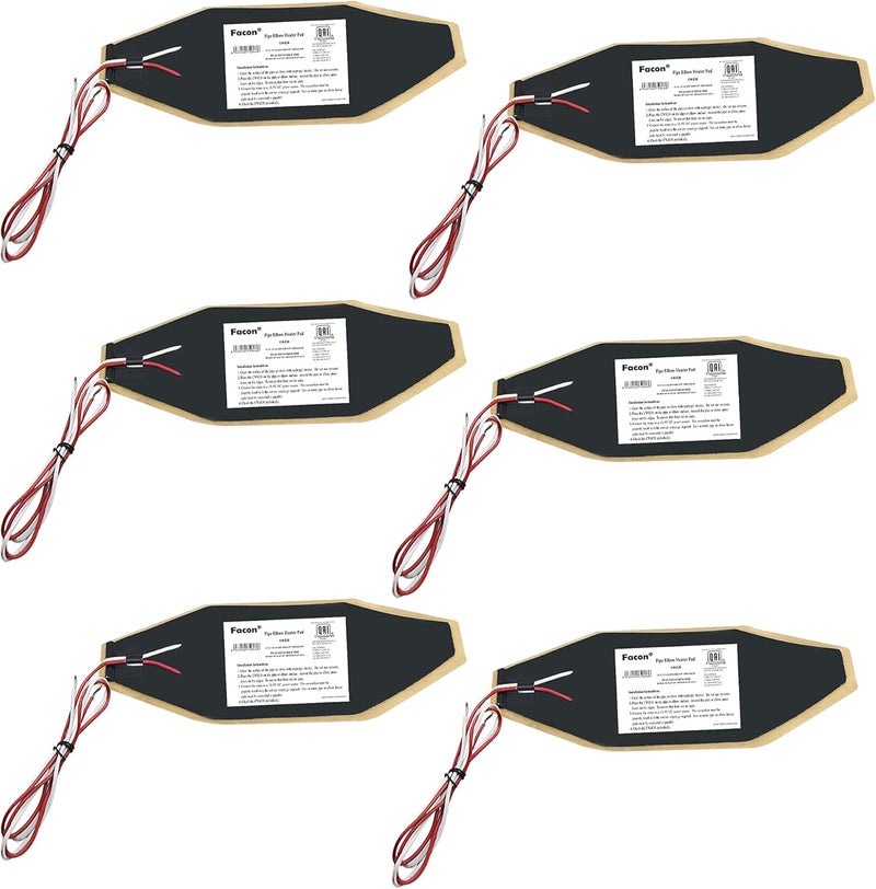 FACON 3" x 8" RV Elbow Pipe Heater Pad, Work for 1-1/2" Elbow Pipe on RV, Camper, Travel Trailer and Motorhome, 12Volts DC(Pack of 6) - Image 1