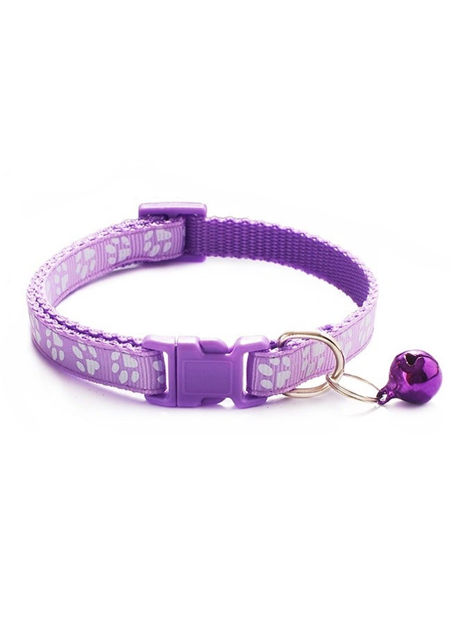 Generic Adjustable Nylon Dog/Cat Collar with Bell, Multi-Colors Paw Print, for Small and Medium Pets, Adjustable Cat Collar Cute Pet Collar With Removable Bell For Cats Small Dogs(Purple)  - Image 2