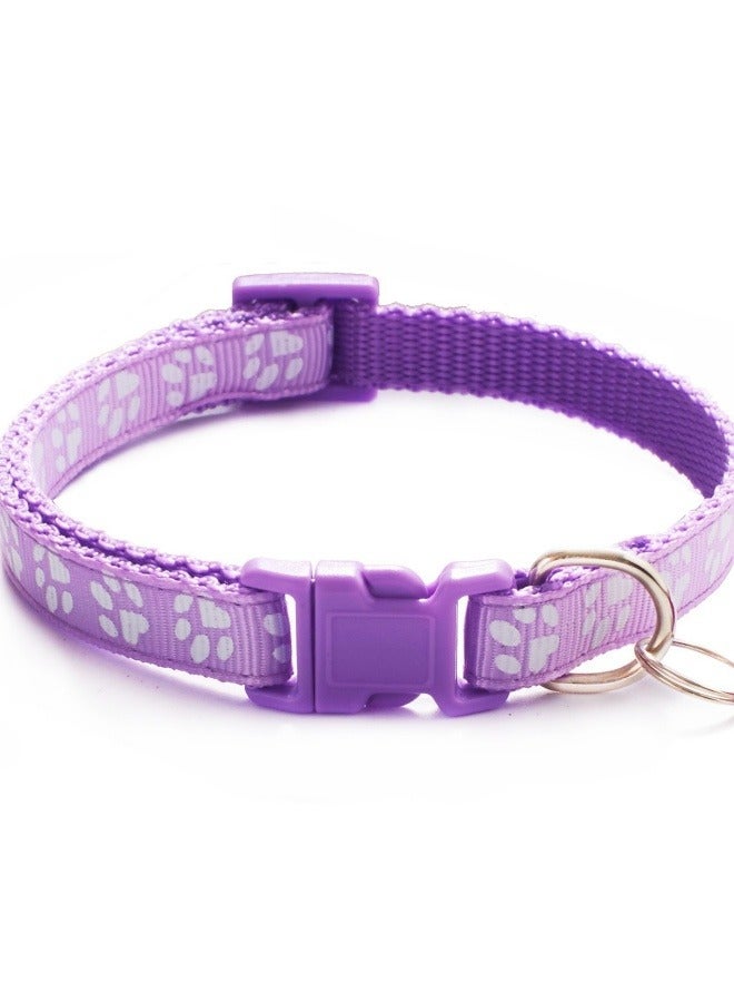 Generic Adjustable Nylon Dog/Cat Collar with Bell, Multi-Colors Paw Print, for Small and Medium Pets, Adjustable Cat Collar Cute Pet Collar With Removable Bell For Cats Small Dogs(Purple)  - Image 1