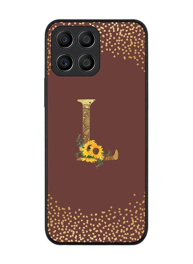 Stylizedd Rugged Black edge case for Honor X8 5G Slim fit Soft Case Flexible Rubber Edges Anti Drop TPU Gel Thin Cover - Custom Monogram Initial Letter Floral Pattern Alphabet - L (Brown ) - Image 1