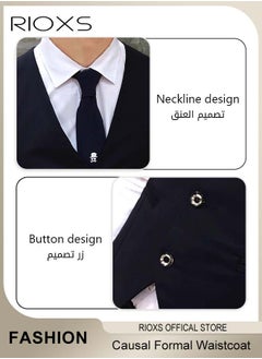 RIOXS Men's Suit Vest,Causal Formal Waistcoat,V-neck Suit Vests,Four Buttons Blazer Slim Vest Top,Solid Color Single Breasted Business Suits Skinny Vest,Wedding Party Dress  - Image 5