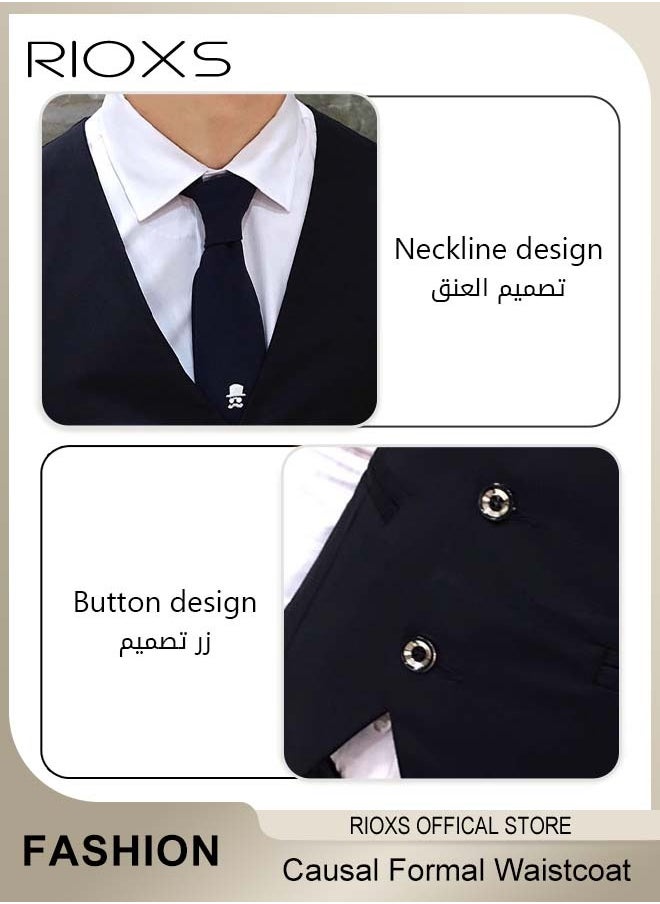 RIOXS - Men's Suit Vest,Causal Formal Waistcoat,V-neck Suit Vests,Four Buttons Blazer Slim Vest Top,Solid Color Single Breasted Business Suits Skinny Vest,Wedding Party Dress - Image 1