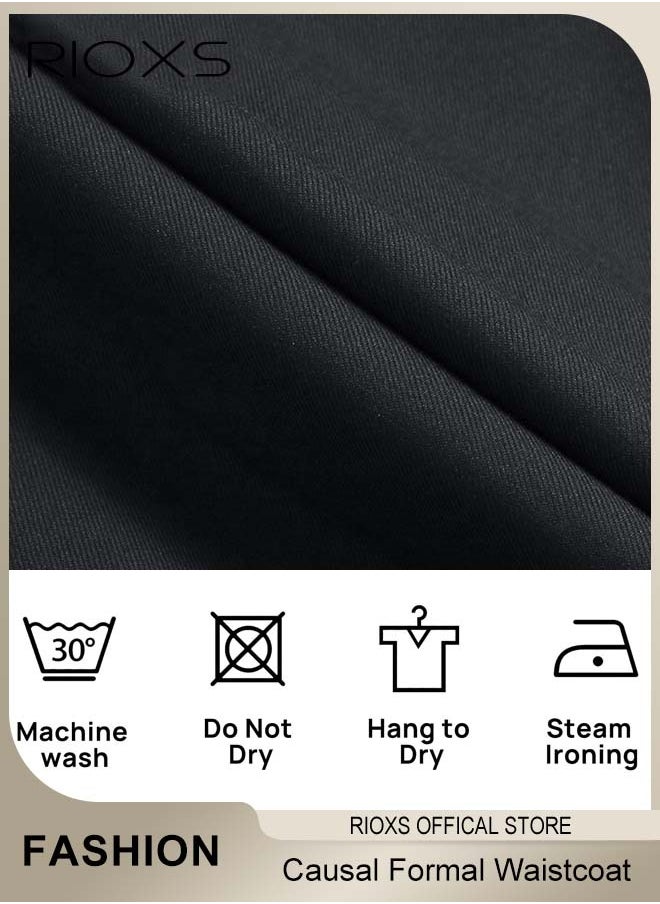 RIOXS - Men's Suit Vest,Causal Formal Waistcoat,V-neck Suit Vests,Four Buttons Blazer Slim Vest Top,Solid Color Single Breasted Business Suits Skinny Vest,Wedding Party Dress - Image 1