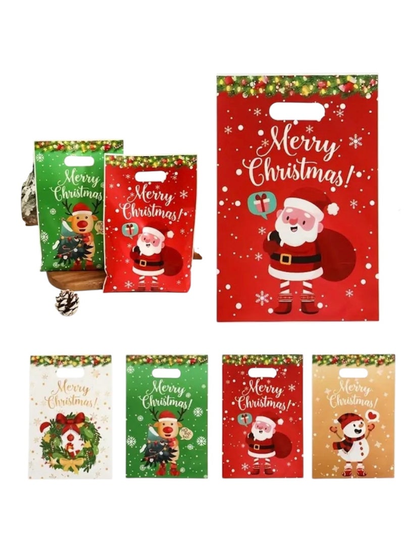 10 قطع من أكياس هدايا عيد الميلاد، أكياس هدايا احتفالية بتصميمات عيد الميلاد المجيد، سانتا كلوز، رجل ثلج، رنة، أحمر وأخضر وأبيض، لوازم حفلات الأطفال، عبوة حلوى احتفالية للأطفال - Image 1