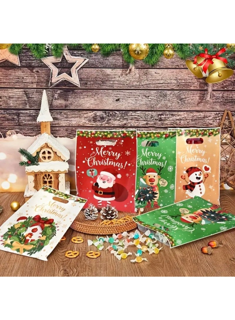 10 قطع من أكياس هدايا عيد الميلاد، أكياس هدايا احتفالية بتصميمات عيد الميلاد المجيد، سانتا كلوز، رجل ثلج، رنة، أحمر وأخضر وأبيض، لوازم حفلات الأطفال، عبوة حلوى احتفالية للأطفال - Image 2