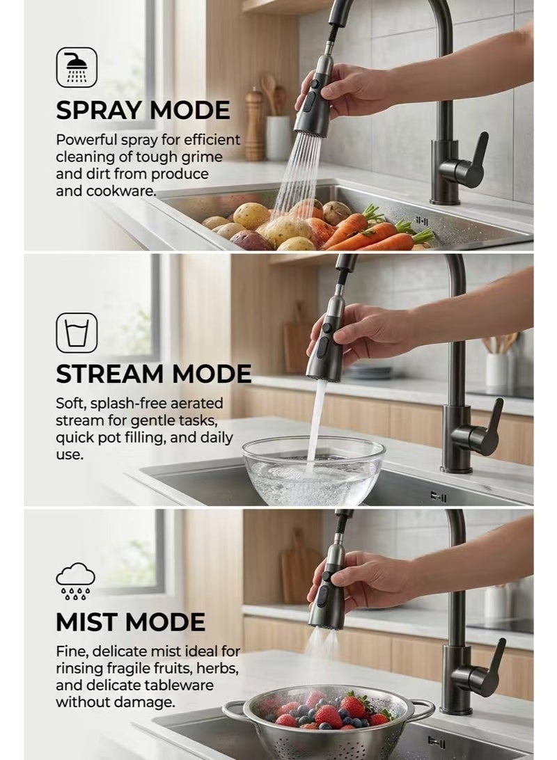 GT Multi-functional Pull-Out Faucet: 2-Spray Mode Sink Faucet Black - Image 3