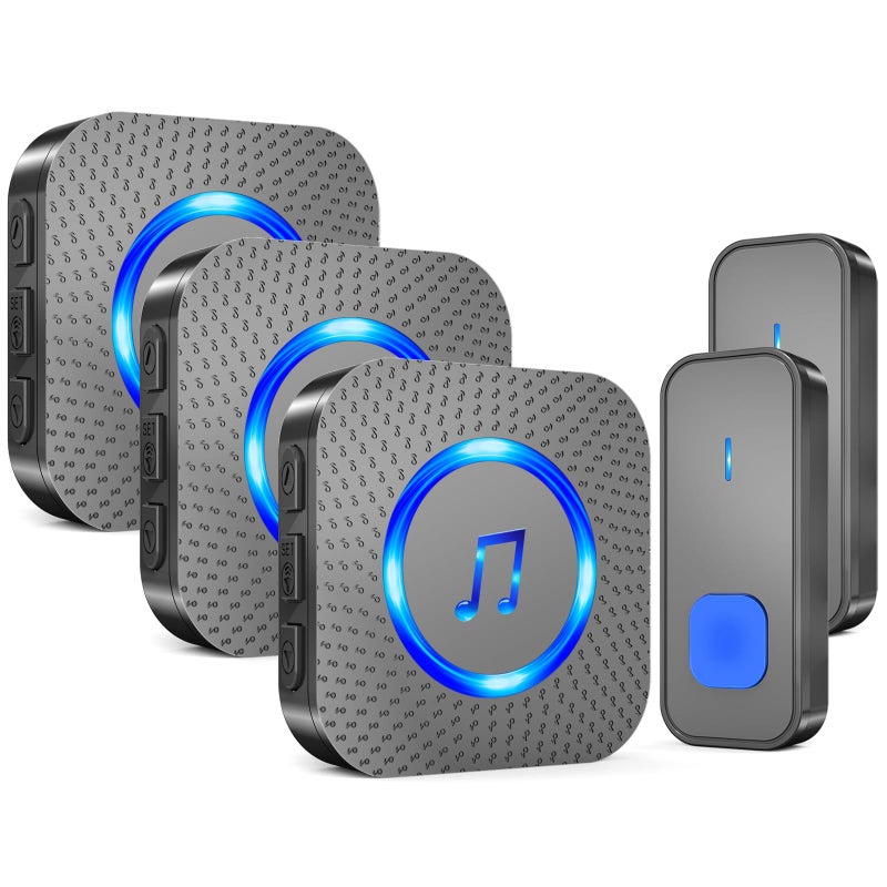 SURFOU Wireless Doorbell with 3 receivers 2 Buttons,IP55 Waterproof Doorbell,1300 FT/400M Remote Doorbell,55 Chimes 5 Volume,Colorful LED Flashing,110 db Loud Volume,For Home/Classroom - Image 1